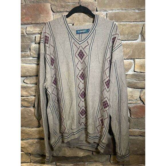 Vintage‎ Y2K camel golf sport Sweater V-Neck awesome brown ￼ - Picture 1 of 6